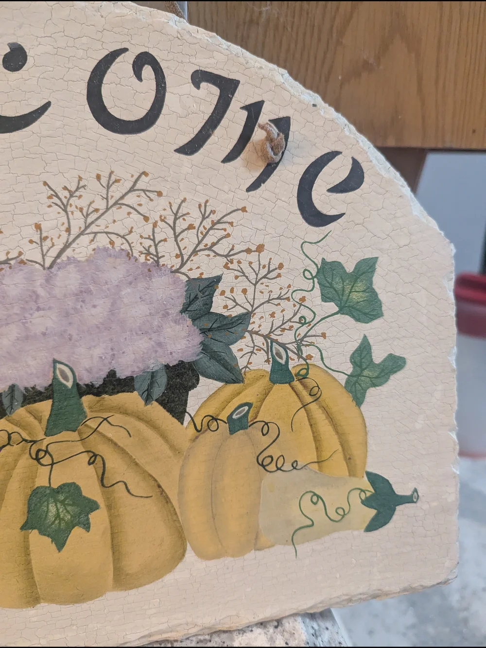 Vintage Welcome Hanging Painted Slate Sign Indoor Outdoor Slates Ornate Pumpkins